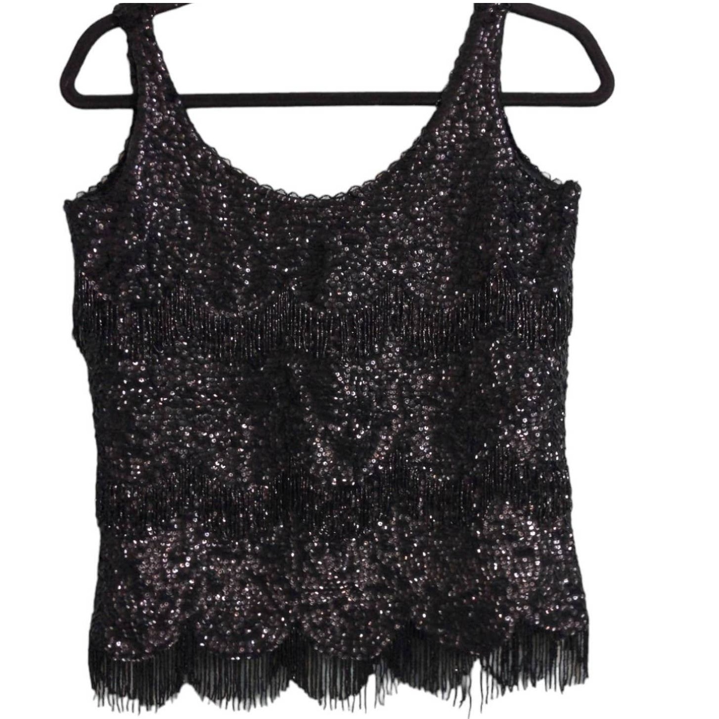 Sovereign Vintage Black Sleeveless Tank Fringe Sequined Lambswool Angora 36